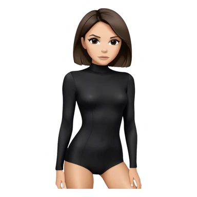 Victoria Beckham with light skin, short dark brown bob, black bodysuit wearing black heels sticker