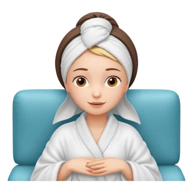 spa A contented and relaxed girl with a towel on her head in a white robe lies on a couch. The icon displays the couch and the girl in full three-quarter view. sticker