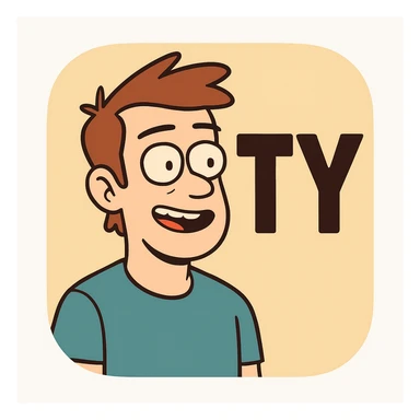 iOS app icon with the letters TY, modern, minimal, rounded corners, flat color background, no gradients, suitable for iPhone home screen sticker