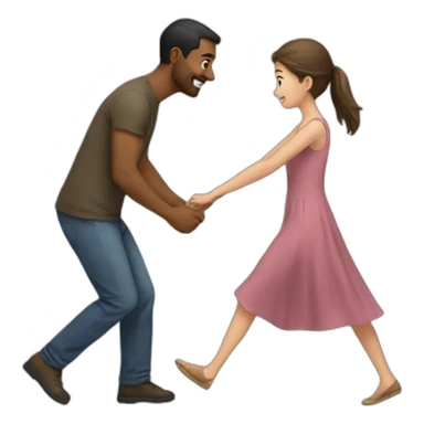 Man pushing girl sticker