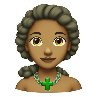 brown girl with green cross necklace on her forehead and besides it, the word Jasper written on the right side, in green letters sticker