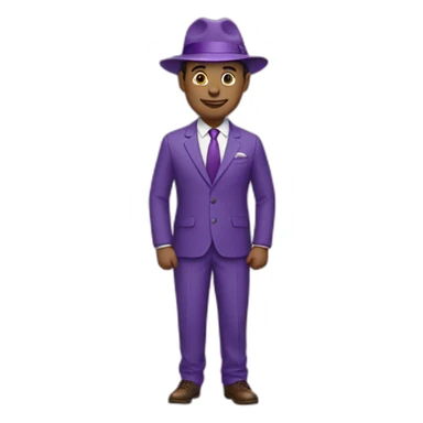 Man in a purple suit with purple hat sticker