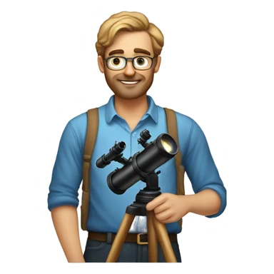 astronomer with a telescope and his shirt titled as "ASTRONOMERS CLUB" sticker