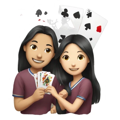 asian girls and boy playing card sticker