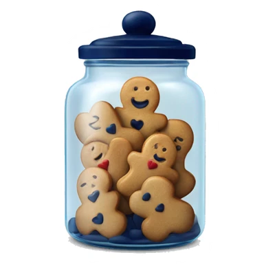 Single Realistic glass cookie jar with navy blue lid and filled with heart shaped gingerbread cookies inside of it. sticker