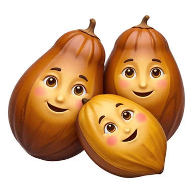 two or three dates, rich glossy brown, wrinkled, plump, natural variation, arranged casually, no plate, packaging, or faces, clean 3D, soft shadows, emoji scale sticker