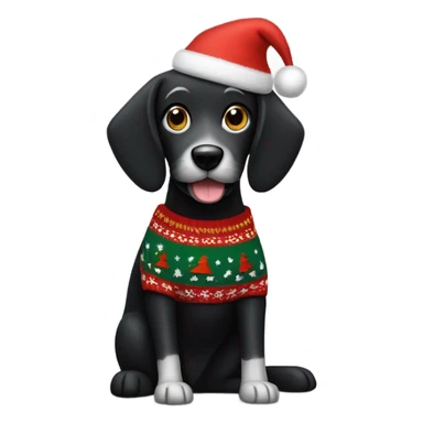 Black dog wearing a Christmas sweater sticker