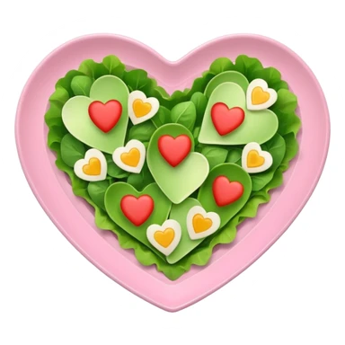 green salad in a light pink heart shaped plate sticker