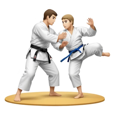 Two judo practitioners in traditional gi, one executing a powerful throw while the other is countering with a defensive move. The background features a judo mat and a focused dojo atmosphere. Transparent background highlights the precision and technique of judo. sticker