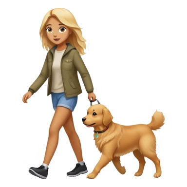 Beautiful girl walking a golden retriever dog sticker