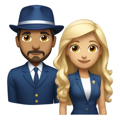 Puerto rican beard short hair with blue hat and navy blue suit marrying  with blond long hair girl sticker