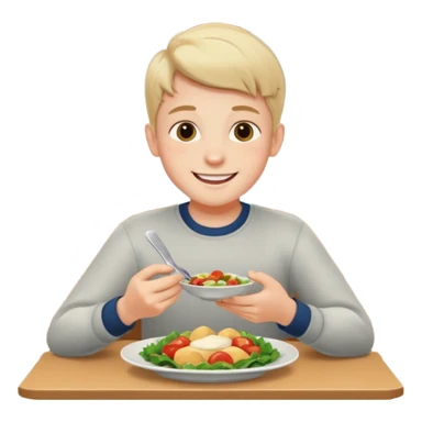 boy enjoying a meal indoors sticker