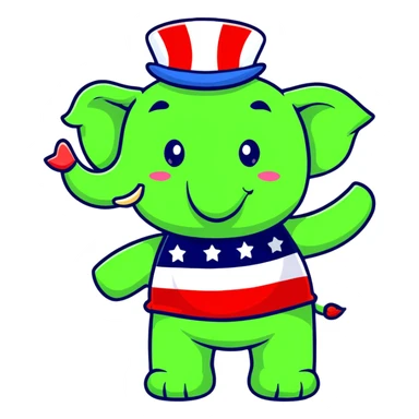 cute red elephant, cartoon style, simple and round like iOS emoji, wearing a patriotic top hat, ideal for digital stickers sticker