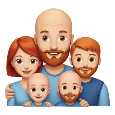 Smiling bald man with beard, smiling redhead woman and three little boys sticker