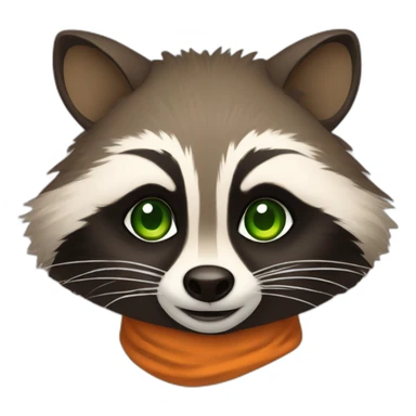 brown raccoon with orange eyes and a dark green hood that smile sticker