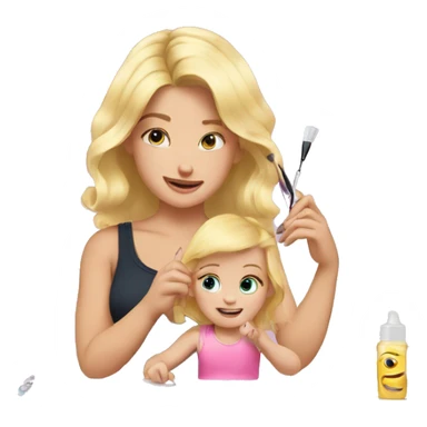 blonde babydaughter gives blonde dad a manicure sticker