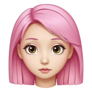An Asian girl with pink-blonde hair, big eyes, thick eyebrows, and long eyelashes; only her head... sticker
