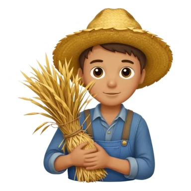 boy farmer, hug a bundle of straw sticker