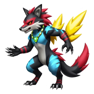 Shiny Anthropomorphic furry Badass cool Zeraora-Zoroark-Obstagoon--fusion sticker