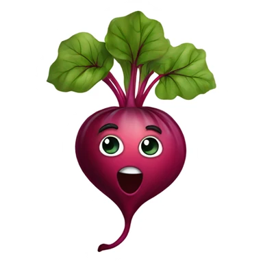 miling beetroot with big expressive eyes, rosy cheeks, and a green leaf on top. Simple and bright design with a cheerful and cartoonish style. sticker