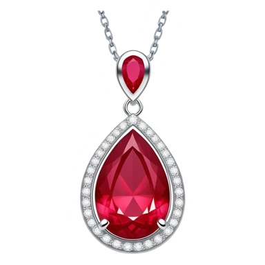 teardrop ruby pendant with silver chain, white stones, and luminous aura symbolizing renewal sticker