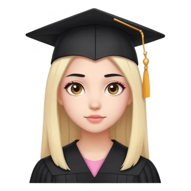 graduated girl with black hair (blonde ends), light brown eyes. Mostly pink colour aesthetic sticker