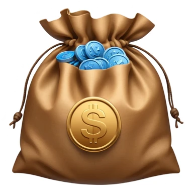 blue coins inside an opened brown money bag  sticker