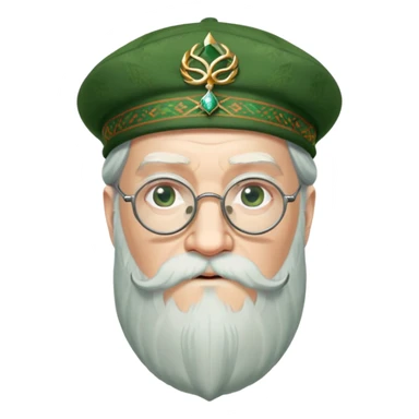 Dumbledore wear green scotland Tam o'shanter cap with decorative patterns, wear glasses, very long beard sticker