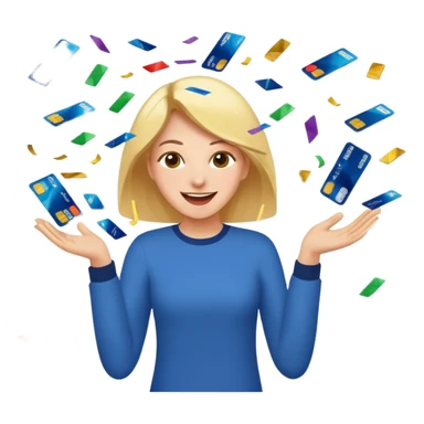 A joyful person cutting up credit cards as they turn into flying confetti emoji sticker