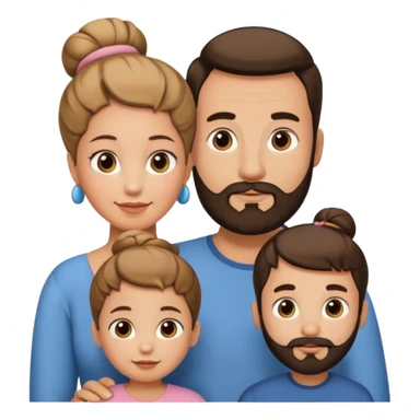 family of 5. mom has bun. dad has beard.  sticker
