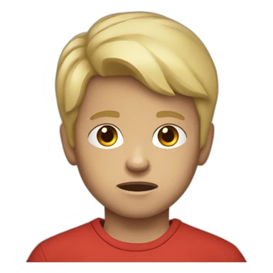 Angry boy child light skin color blond straat hair red shirt sticker