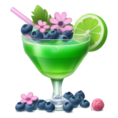 Green cocktail with blue mix and pink little flowers with blueberries & sweets  sticker