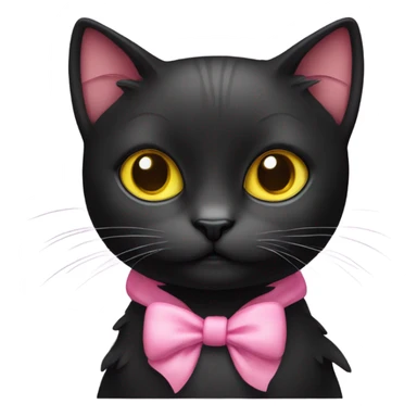 black cute cat with yellow eyes with pink bow sticker