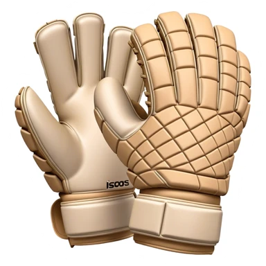Cinematic Realistic image of goalie gloves showcasing detailed fabric textures and intricate grip patterns, rendered against a blurred goal backdrop with focused, high-contrast lighting that accentuates their essential design sticker