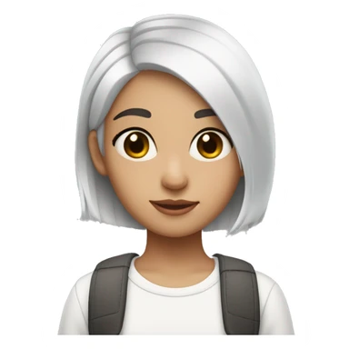 Girl of short straight hair with Tomboy style cut, pure white hair color with gray gradient at the ends of her hair, she has heterochromia sticker
