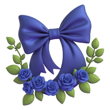 3D emoji gothic bow, midnight blue silk, silver crescent moon, and tiny black roses sticker