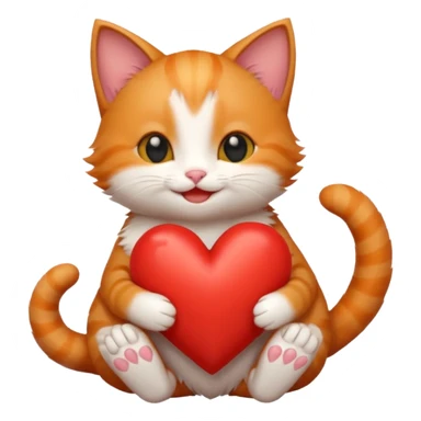 The ginger kitten is hugging a heart, very happy and smiling. sticker