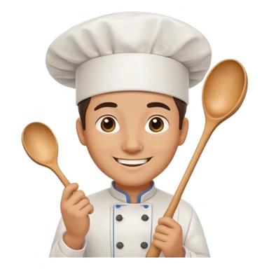 happy chef with chef hat holding a wooden spoon sticker