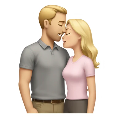 white woman with blonde hair and a light pink shirt kissing a white man with short brown hair wearing a grey shirt sticker
