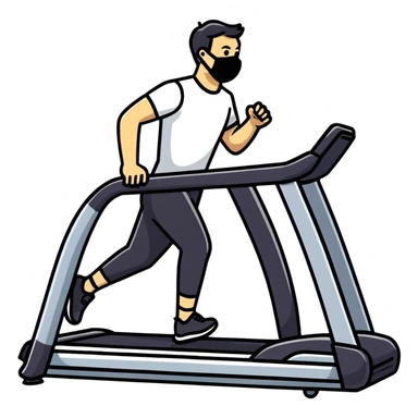 Person on treadmill with mask measuring oxygen consumption, fitness test with data visualization sticker