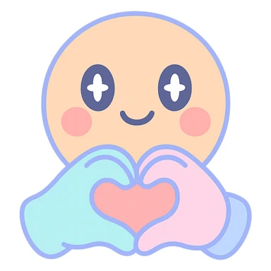 smiling face with two hands gesturing a heart sticker
