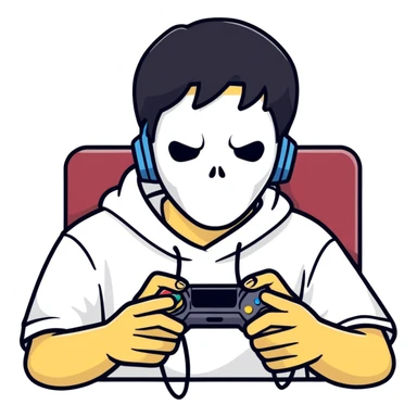 Cool kid he has black hair and is wearing a ghostface tee shirt and playing video games sticker