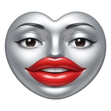A seductive pair of slightly parted lips emoji made of liquid silver chrome, smooth glossy metallic surface, soft sensual curves, subtle reflections, luxury sexy aesthetic, minimal iOS emoji style, centered composition, clean white background, soft studio lighting, no text sticker