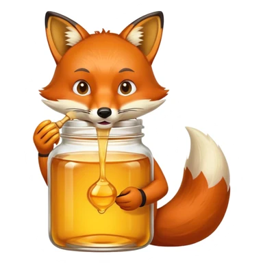 Fox eating oney from a jar sticker
