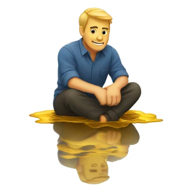 man sitting in a golden puddle sticker