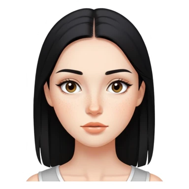 young woman with sleek black straight hair, natural makeup, and freckles across cheeks sticker