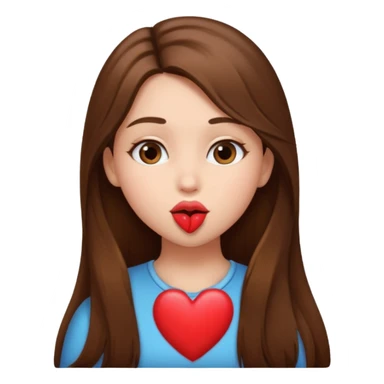 A girl with long brown hair sending a kiss/heart sticker