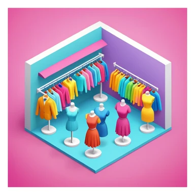 isometric clothing boutique shop with mannequins and colorful clothes sticker