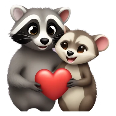 Raccoon and opossum cute couple in love with heart sticker