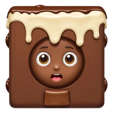 Cartoon chocolate mini pastry peeking from behind tiny wall, suspicious eyes, tiny chocolate smudges, chibi style, Twitch emoji style, transparent background, colorful
 sticker